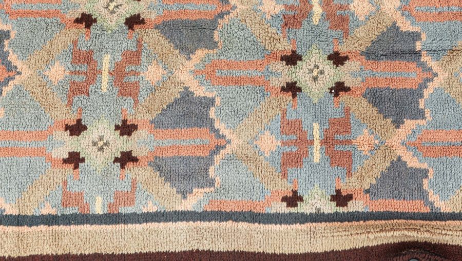 One-of-a-kind French Art Deco Blue, Rose, Beige, Brown Handmade Wool Rug BB4731