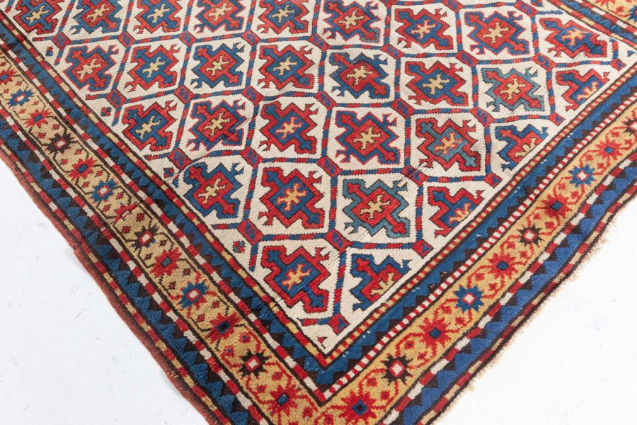 19th Century Kazak Handmade Wool Rug in Red, Yellow and Blue BB4749