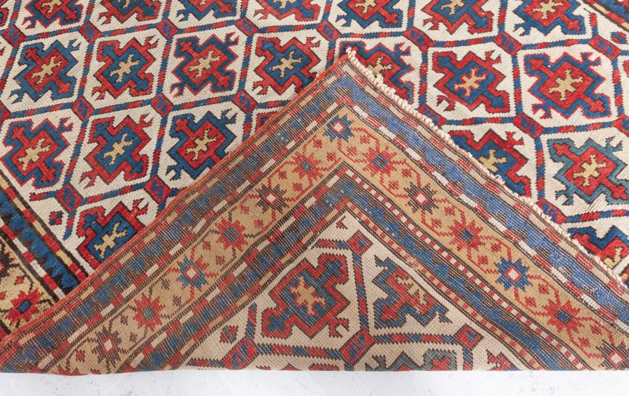 19th Century Kazak Handmade Wool Rug in Red, Yellow and Blue BB4749
