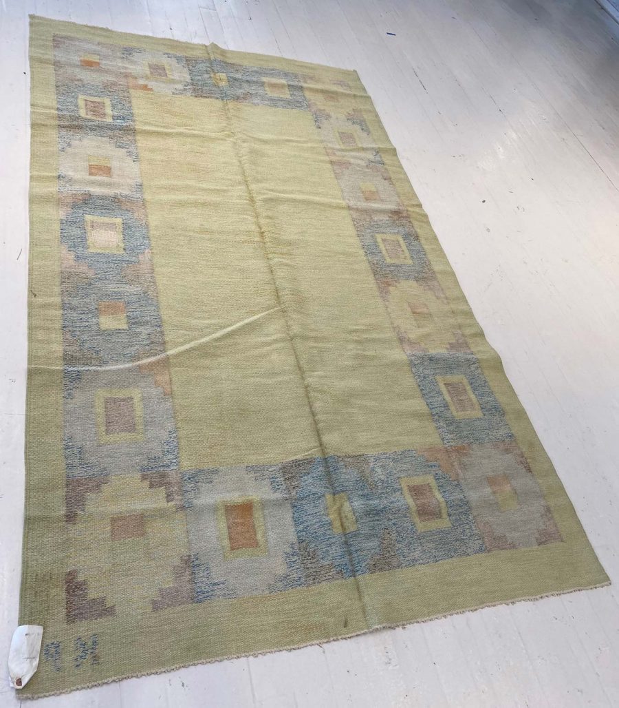 Mid-20th Century Swedish Yellow Wool Rug, Signed KP BB4767
