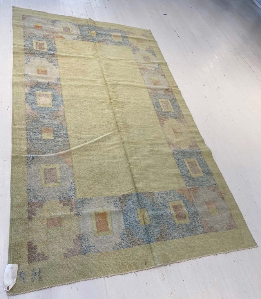 Mid-20th Century Swedish Yellow Wool Rug, Signed by Kerstin Persson BB4767