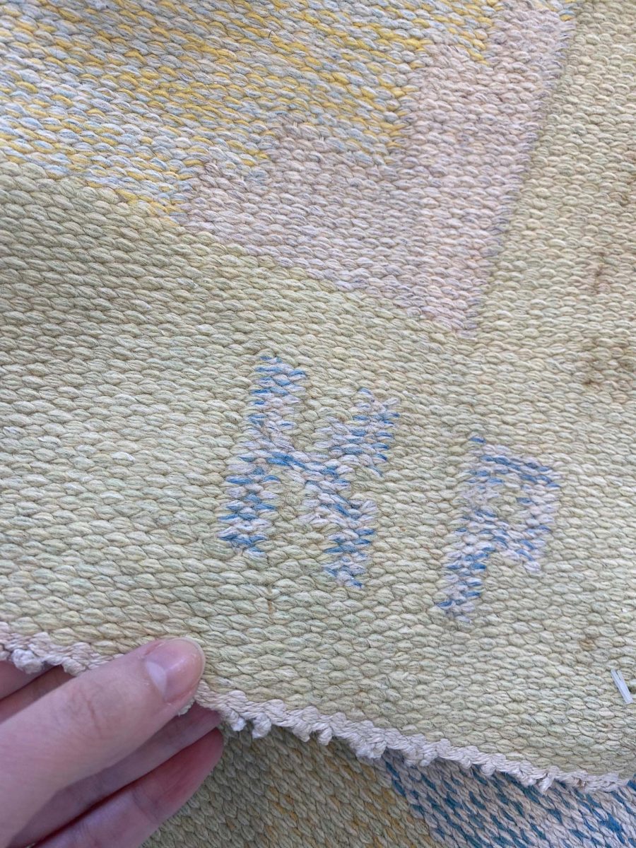 Mid-20th Century Swedish Yellow Wool Rug, Signed KP BB4767