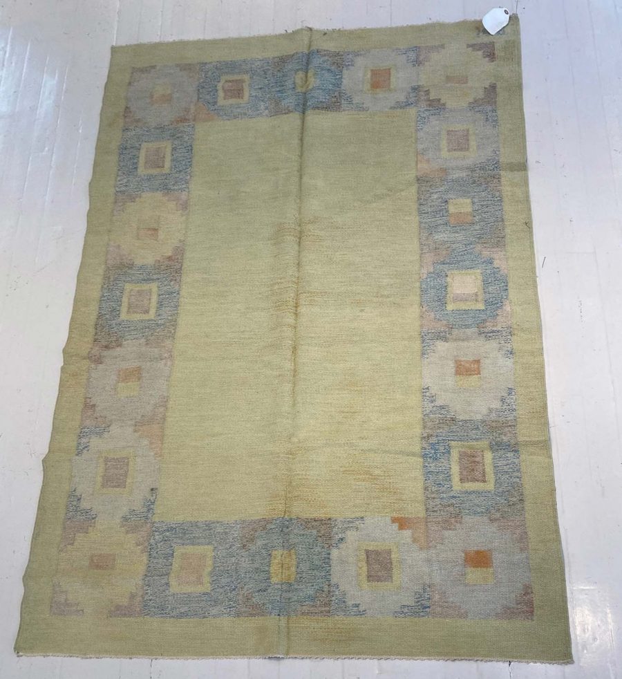 Mid-20th Century Swedish Yellow Wool Rug, Signed KP BB4767