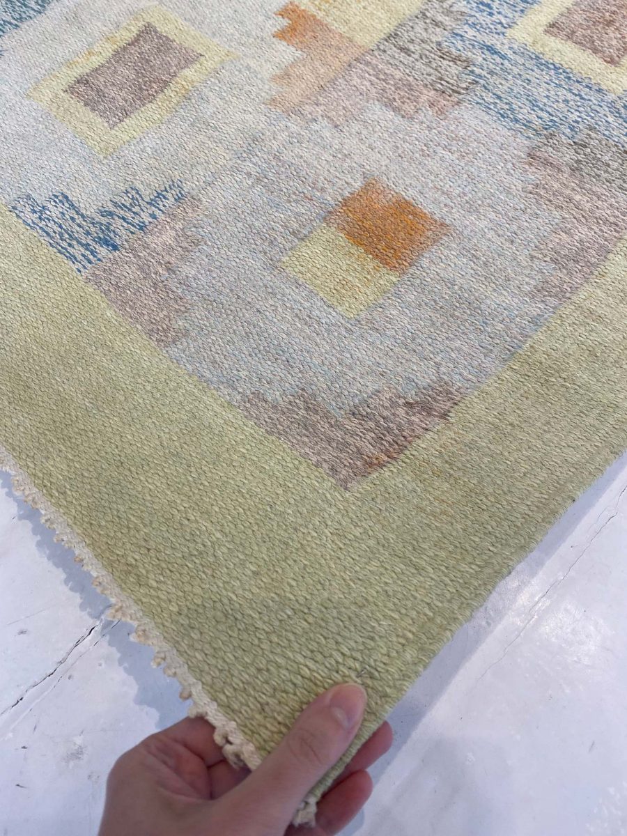 Mid-20th Century Swedish Yellow Wool Rug, Signed KP BB4767