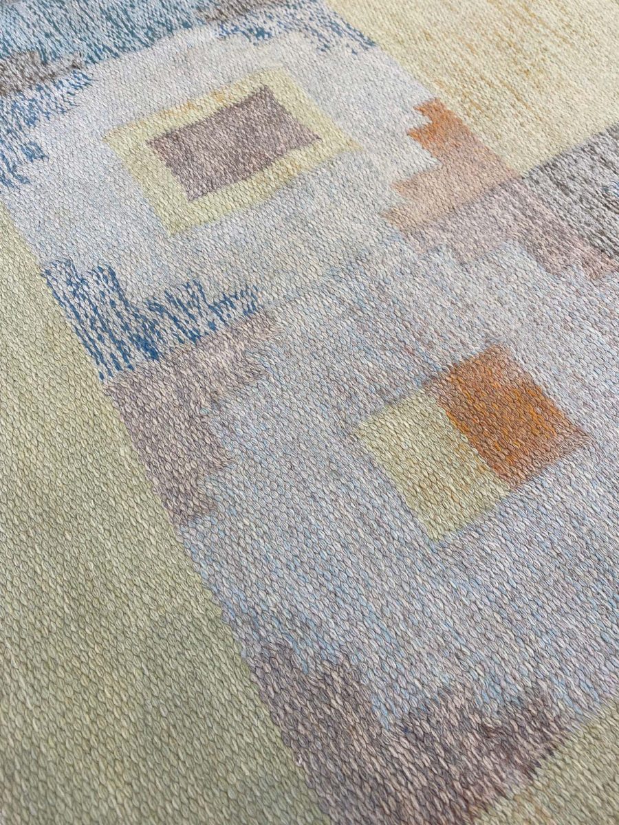 Mid-20th Century Swedish Yellow Wool Rug, Signed KP BB4767