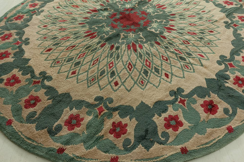 Circular Green, White and Red Handwoven Wool Rug by Paule Leleu BB4792