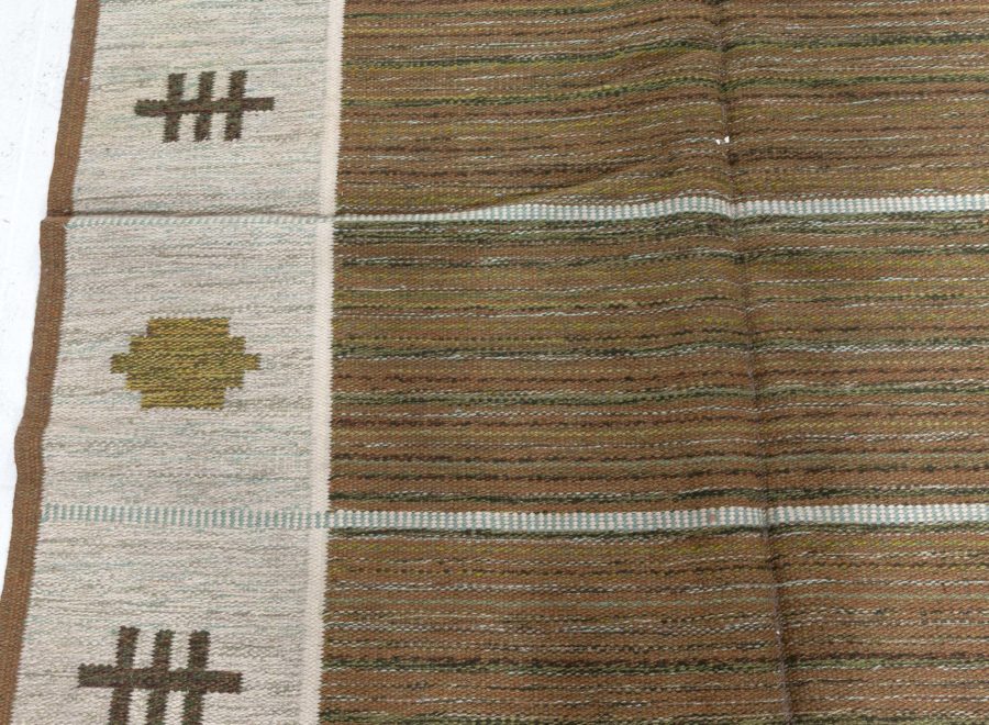 Mid-Century Cream and Brown Swedish Wool Rug by Aina Kånge BB4800