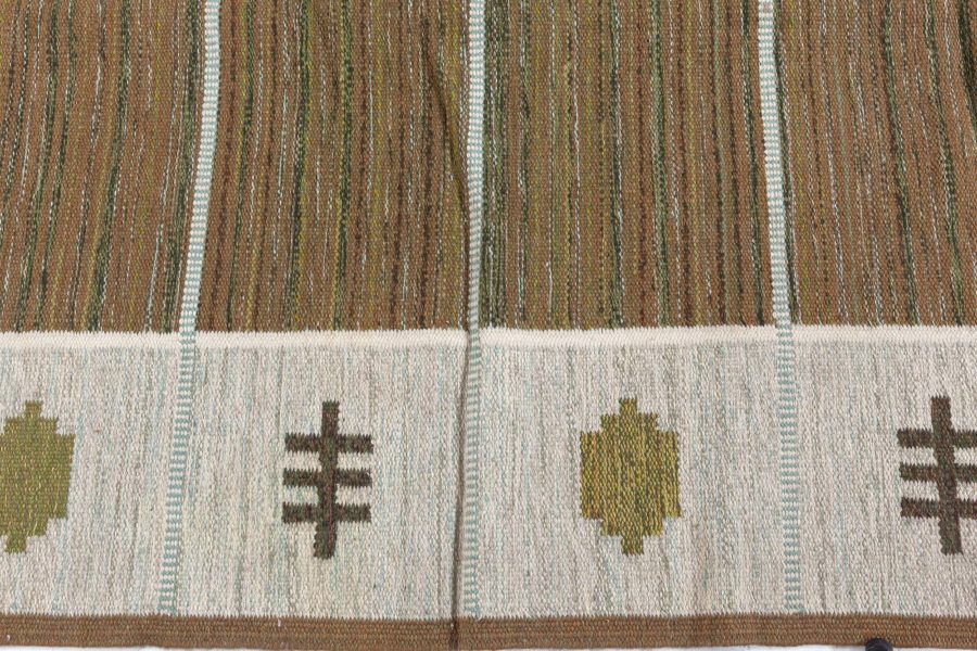 Mid-Century Cream and Brown Swedish Wool Rug by Aina Kånge BB4800