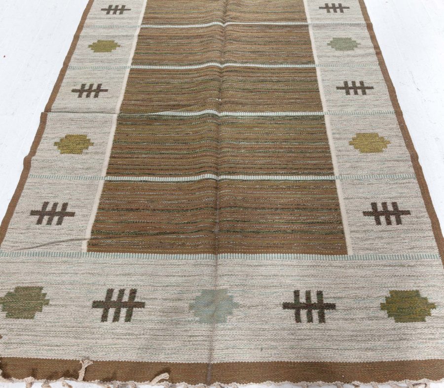 Mid-Century Cream and Brown Swedish Wool Rug by Aina Kånge BB4800