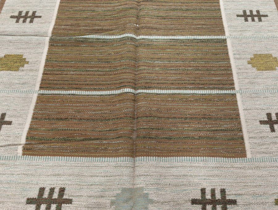 Mid-Century Cream and Brown Swedish Wool Rug by Aina Kånge BB4800