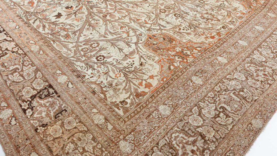 19th Century Persian Tabriz Beige and Brown Handwoven Wool Rug BB4818