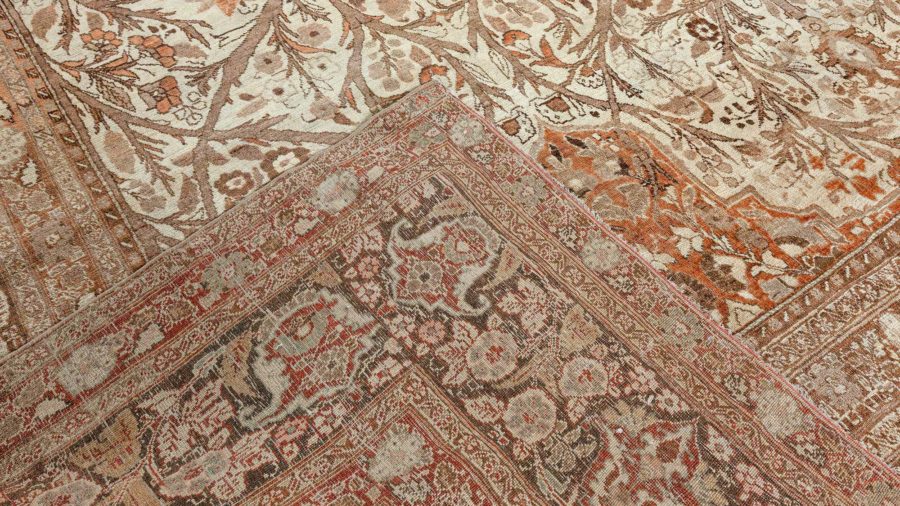 19th Century Persian Tabriz Beige and Brown Handwoven Wool Rug BB4818