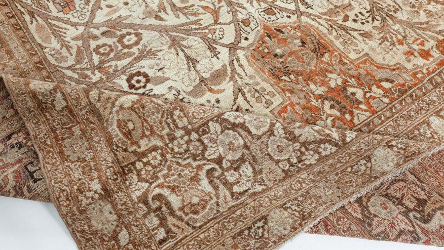 19th Century Persian Tabriz Beige and Brown Handwoven Wool Rug BB4818