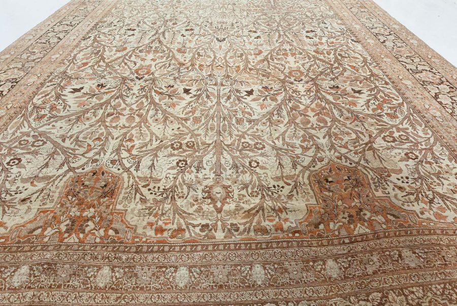 19th Century Persian Tabriz Beige and Brown Handwoven Wool Rug BB4818