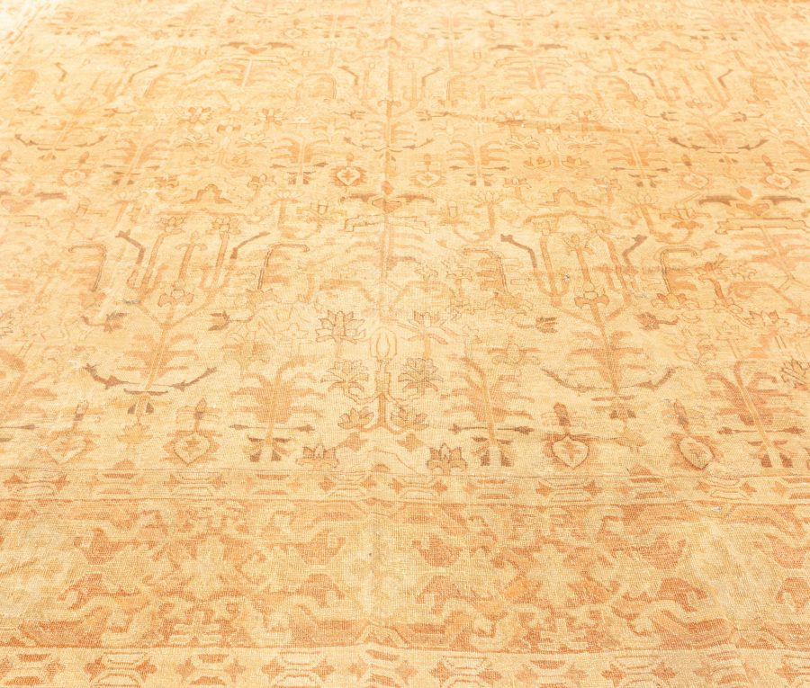 Fine Antique Indian Amritsar Orange, Brown Hand Knotted Wool Rug BB4825