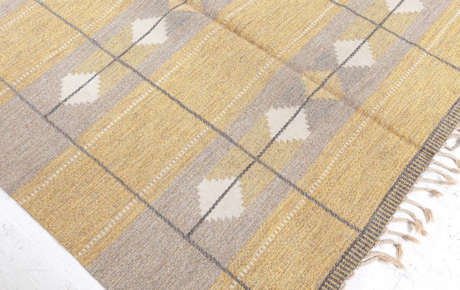 Mid-20th century Swedish Yellow Flat-Weave Wool Rug BB4841