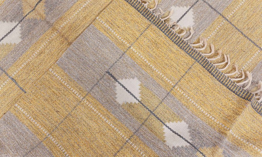 Mid-20th century Swedish Yellow Flat-Weave Wool Rug BB4841