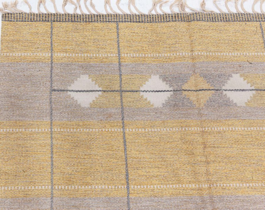 Mid-20th century Swedish Yellow Flat-Weave Wool Rug BB4841