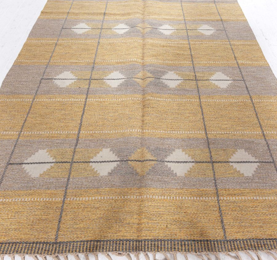 Mid-20th century Swedish Yellow Flat-Weave Wool Rug BB4841