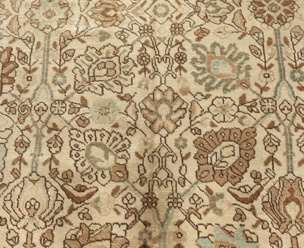 Antique Persian Tabriz Botanic Beige Hand Knotted Wool Rug BB4844