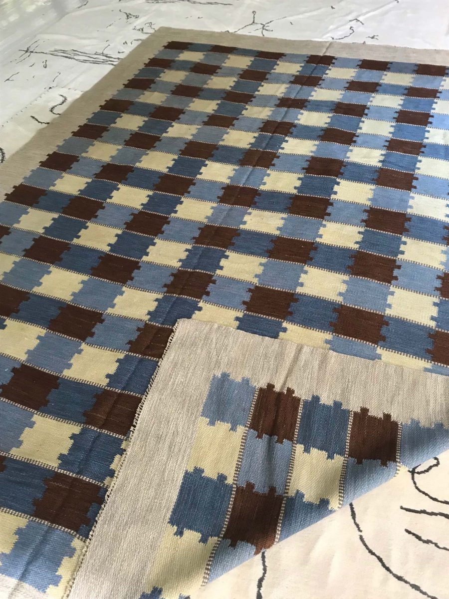Swedish Checkerboard Pattern Flat-Weave Rug BB4852