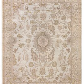 Antique Sultanabad Persian Medallion Floral Soft Beige Hand-Knotted Wool Rug – Circa 1900 BB4925