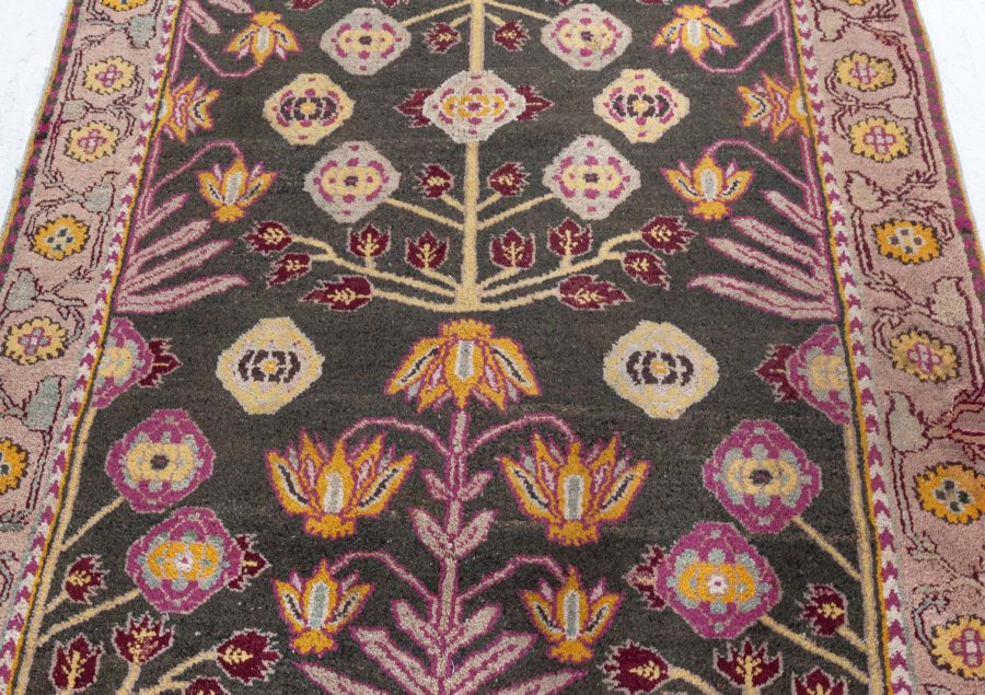 Antique Indian Agra Wool Rug in Pastel Violet, Beige, Yellow, Burgundy and Black BB4935