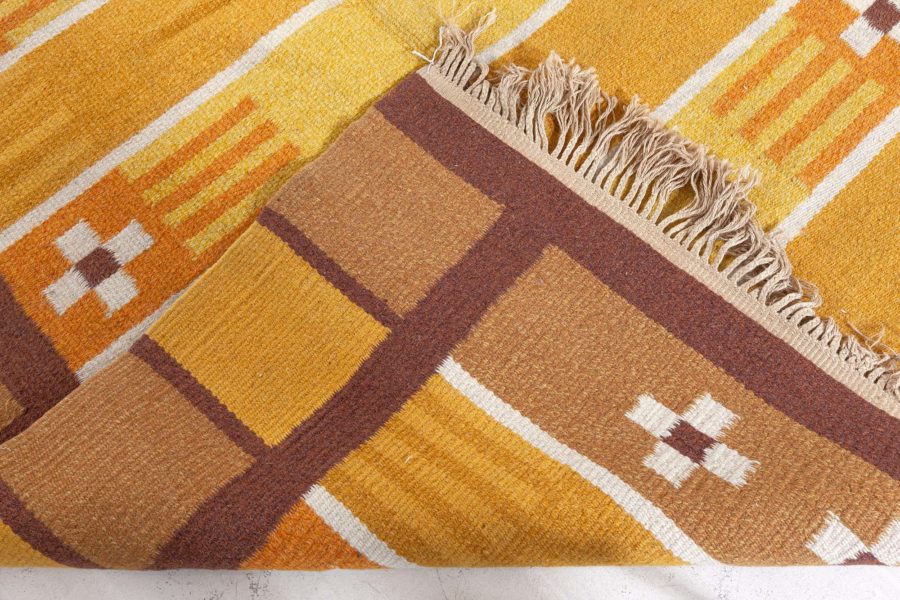 Mid-20th century Swedish Yellow, Brown and White Handwoven Wool Rug BB4940