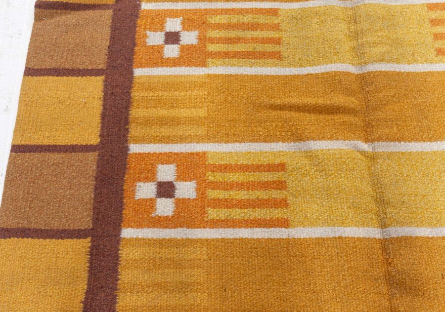 Mid-20th century Swedish Yellow, Brown and White Handwoven Wool Rug BB4940