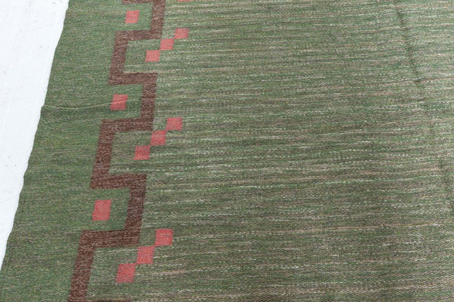 Mid-20th Century Swedish Green, Coral Red Handmade Wool Rug by Ellen Stahlbrand BB4943