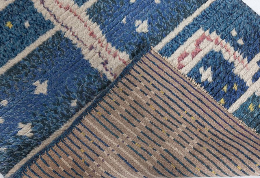 Mid-20th century Abstract Swedish Navy blue, Ivory, Red Handmade Pile BB8749