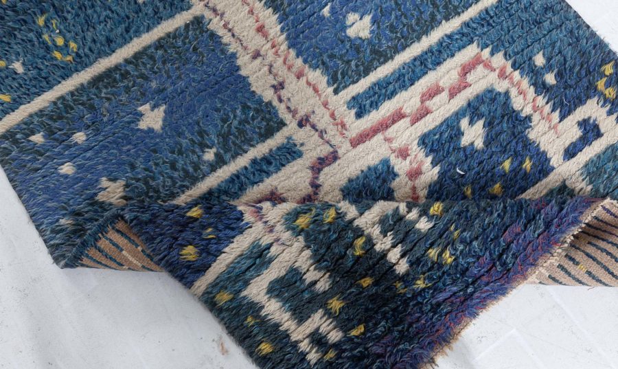 Mid-20th century Abstract Swedish Navy blue, Ivory, Red Handmade Pile BB8749