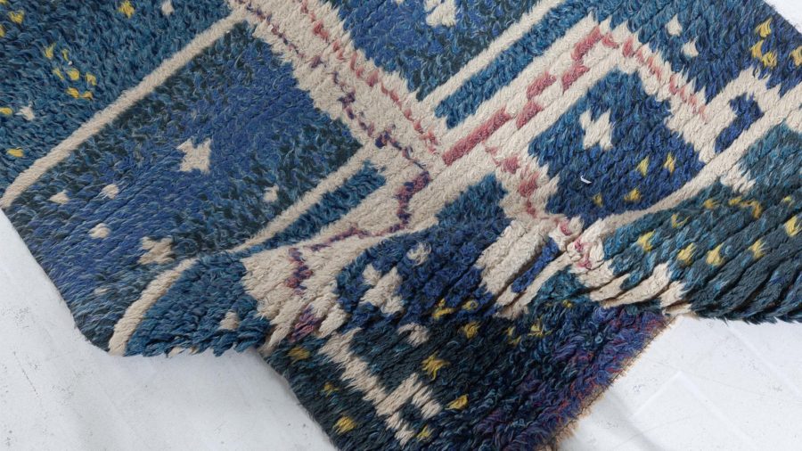 Mid-20th century Abstract Swedish Navy blue, Ivory, Red Handmade Pile BB8749