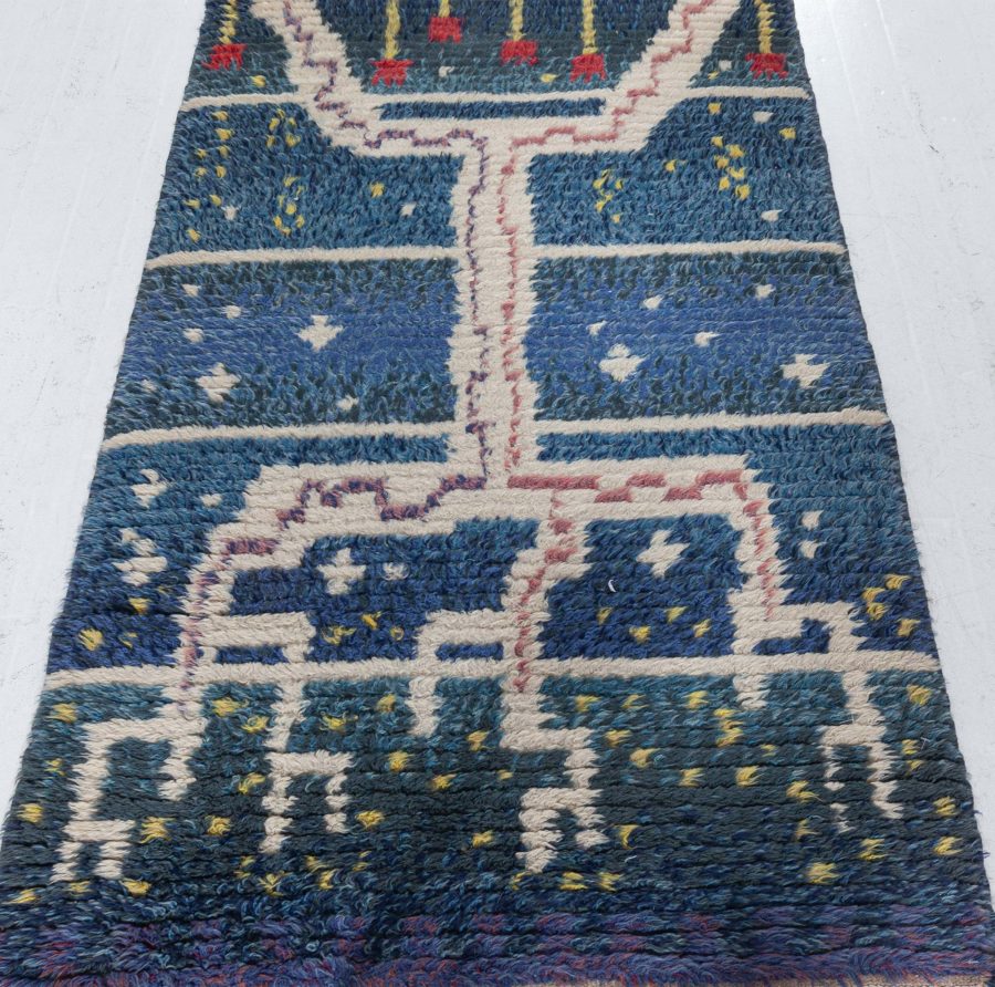 Mid-20th century Abstract Swedish Navy blue, Ivory, Red Handmade Pile BB8749