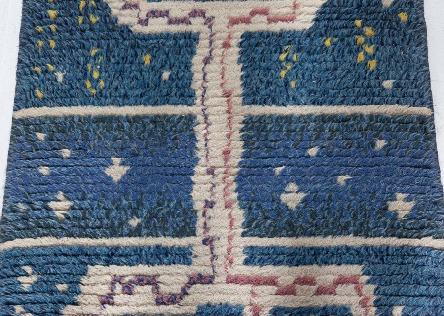 Mid-20th century Abstract Swedish Navy blue, Ivory, Red Handmade Pile BB8749