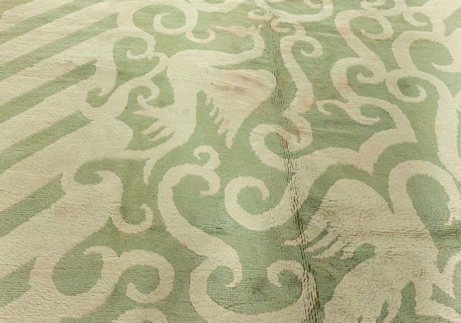Vintage French Art Deco Green Handmade Wool Rug BB4961