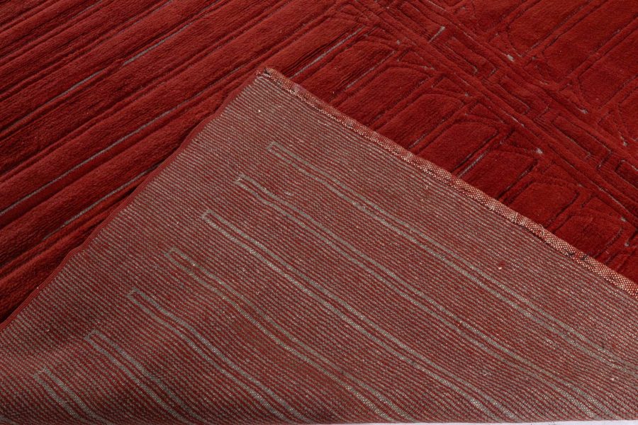 High-quality Vintage Art Deco Red Handwoven Wool Rug BB4964