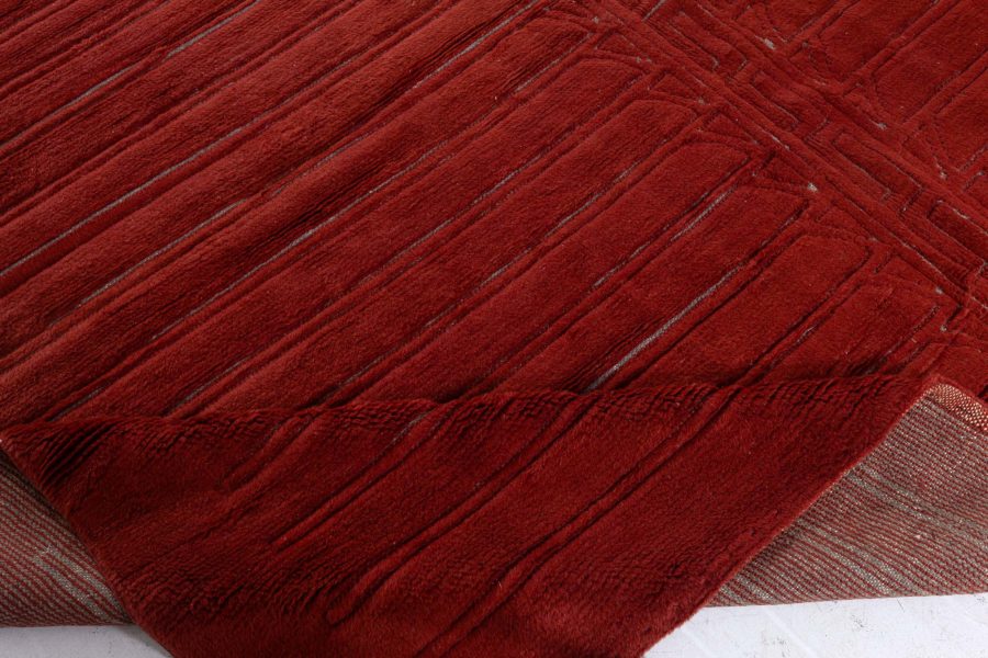 High-quality Vintage Art Deco Red Handwoven Wool Rug BB4964