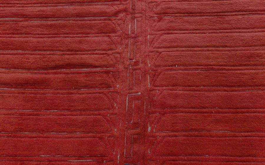 High-quality Vintage Art Deco Red Handwoven Wool Rug BB4964