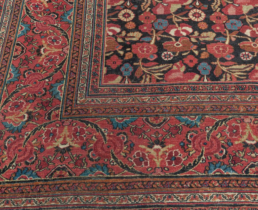 Antique Persian Meshad Bold Botanic Red Handmade Wool Rug BB4977