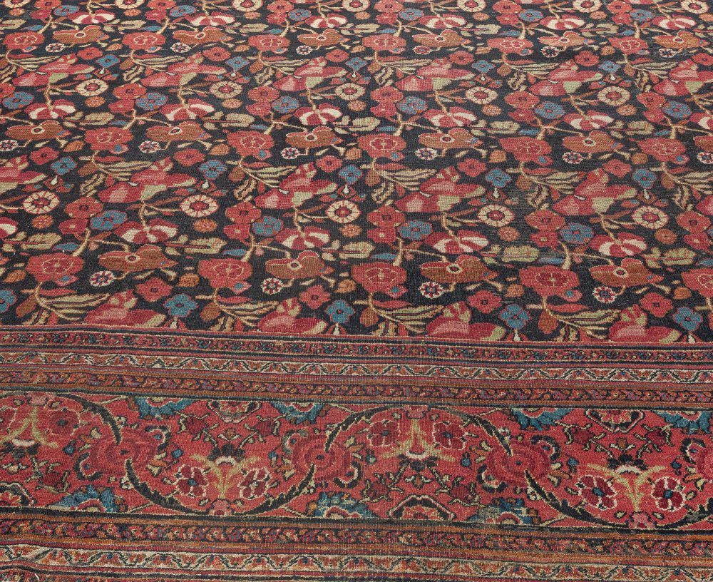 Antique Persian Meshad Bold Botanic Red Handmade Wool Rug BB4977