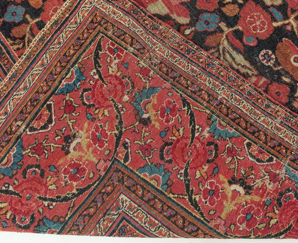 Antique Persian Meshad Bold Botanic Red Handmade Wool Rug BB4977