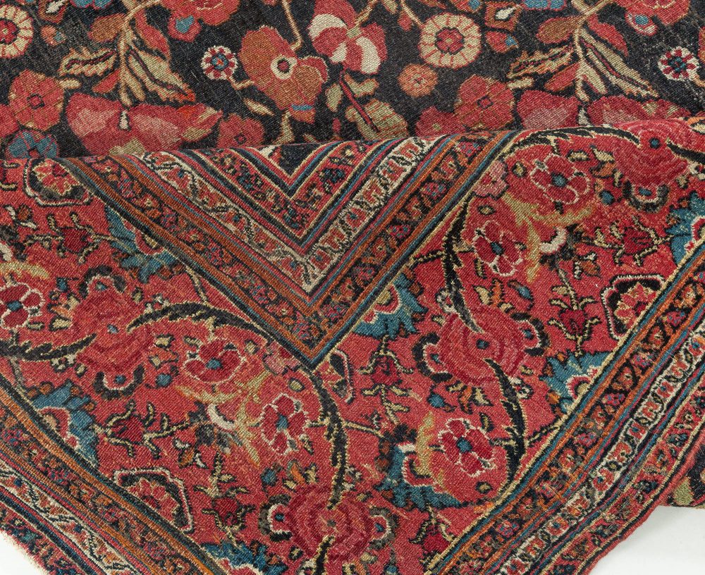 Antique Persian Meshad Bold Botanic Red Handmade Wool Rug BB4977