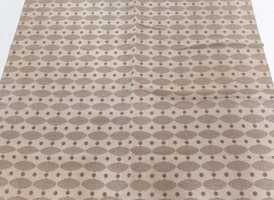 Mid-20th Century Dots and Ovals, Brown, Beige Swedish Flat-Weave Wool Rug BB4989