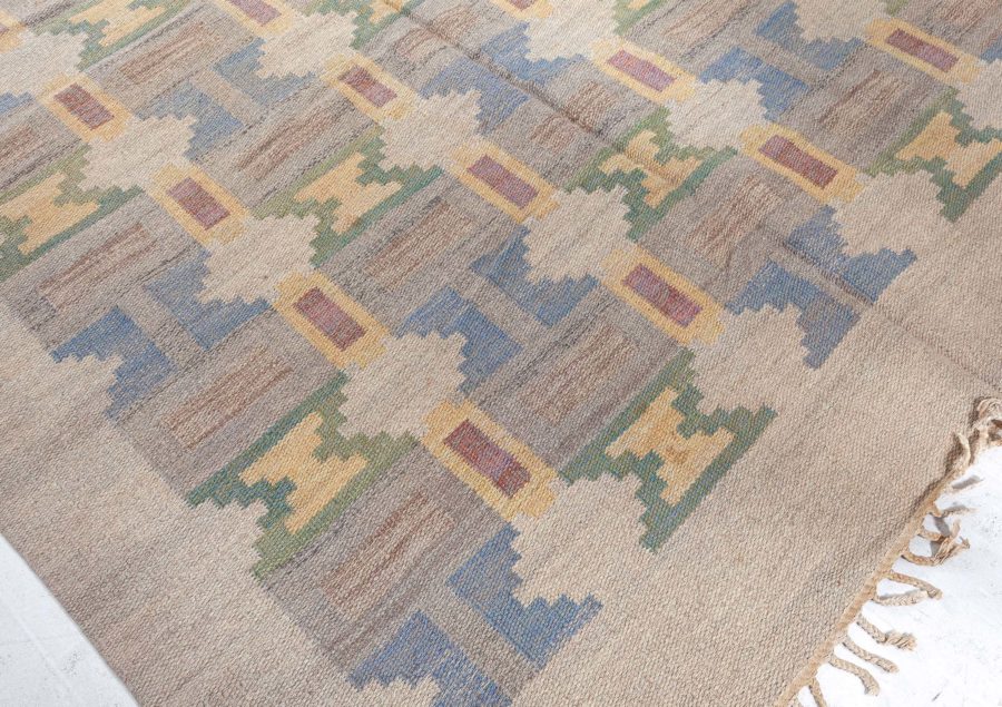 Mid-20th Century Judith Johansson “Soldis” Swedish Beige, Blue, Yellow, Wool Rug BB5002