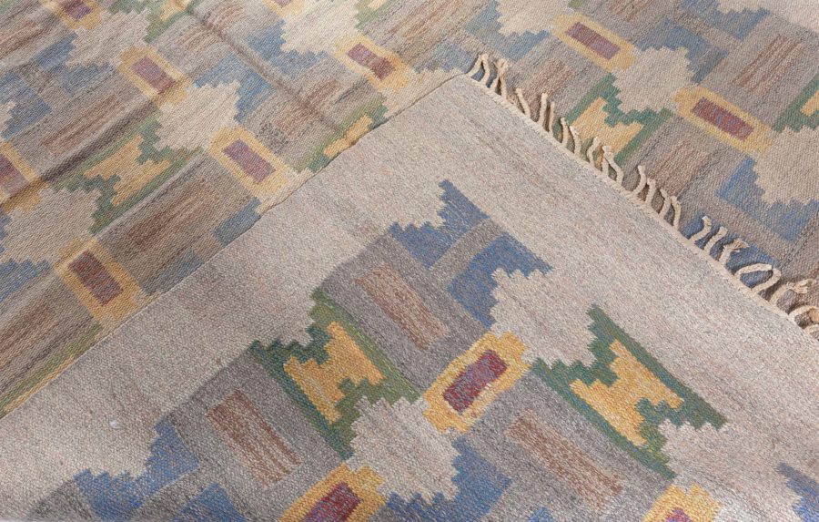 Mid-20th Century Judith Johansson “Soldis” Swedish Beige, Blue, Yellow, Wool Rug BB5002