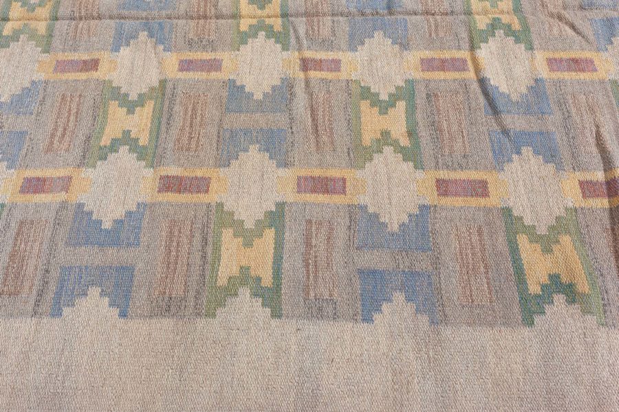 Mid-20th Century Judith Johansson “Soldis” Swedish Beige, Blue, Yellow, Wool Rug BB5002