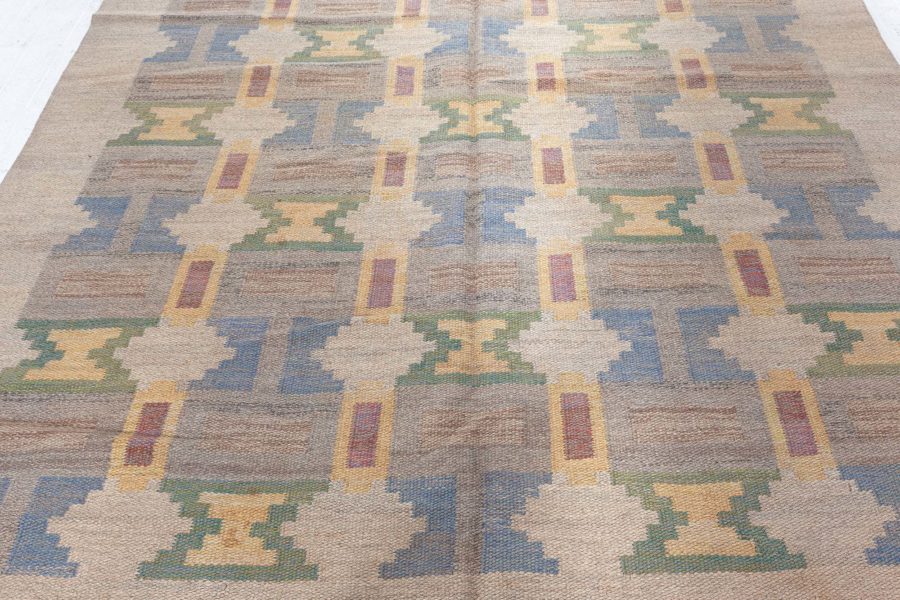 Mid-20th Century Judith Johansson “Soldis” Swedish Beige, Blue, Yellow, Wool Rug BB5002