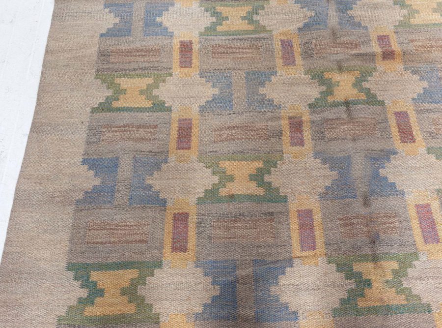 Mid-20th Century Judith Johansson “Soldis” Swedish Beige, Blue, Yellow, Wool Rug BB5002