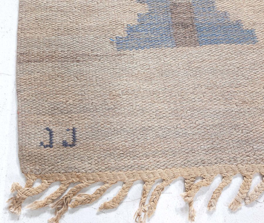 Mid-20th Century Judith Johansson “Soldis” Swedish Beige, Blue, Yellow, Wool Rug BB5002